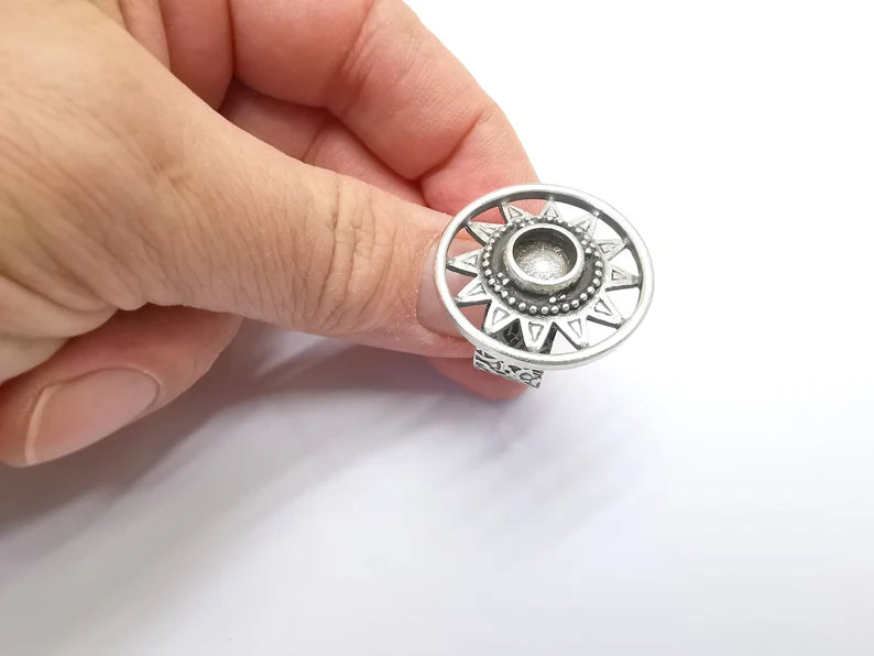 Silver Ring Blank Setting, Cabochon Mounting, Adjustable Resin Ring Base Bezels, Antique Silver Inlay Ring Mosaic Ring Bezel (8mm) G33210