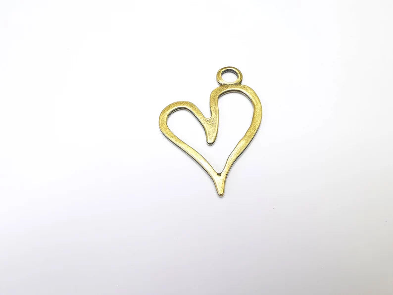 2 Hearts Charms, Antique Bronze Plated Dangle Charms (63x44mm) G33214