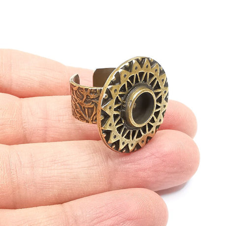 Sun Motif Ring Blank Setting, Cabochon Mounting, Adjustable Resin Base, Inlay Ring Mosaic Ring Bezel Antique Bronze Plated (8mm) G33216
