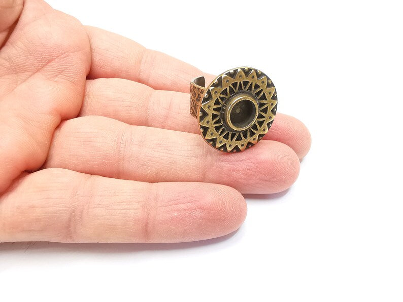 Sun Motif Ring Blank Setting, Cabochon Mounting, Adjustable Resin Base, Inlay Ring Mosaic Ring Bezel Antique Bronze Plated (8mm) G33216