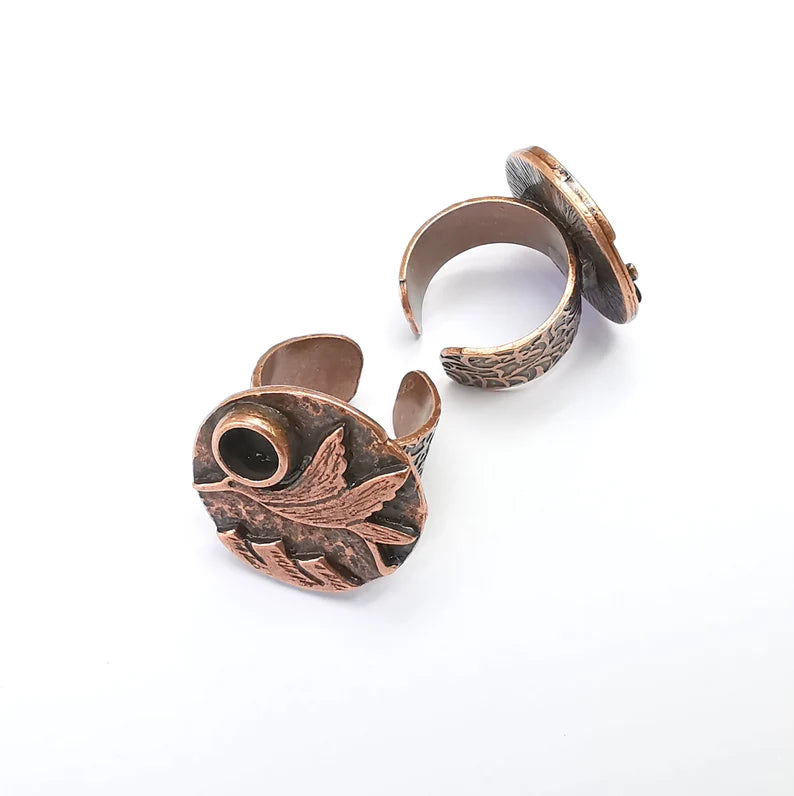 Bird Ring Blank Setting, Cabochon Mounting, Adjustable Resin Base, Inlay Ring Mosaic Ring Bezel Antique Copper Plated (6mm) G33217