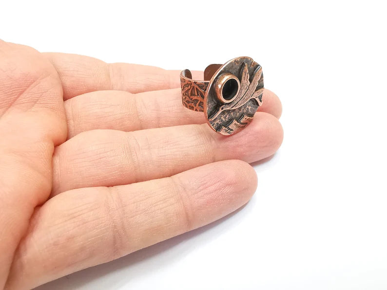 Bird Ring Blank Setting, Cabochon Mounting, Adjustable Resin Base, Inlay Ring Mosaic Ring Bezel Antique Copper Plated (6mm) G33217
