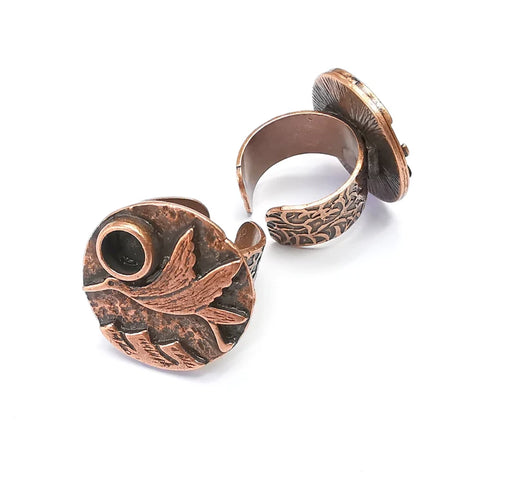 Bird Ring Blank Setting, Cabochon Mounting, Adjustable Resin Base, Inlay Ring Mosaic Ring Bezel Antique Copper Plated (6mm) G33217