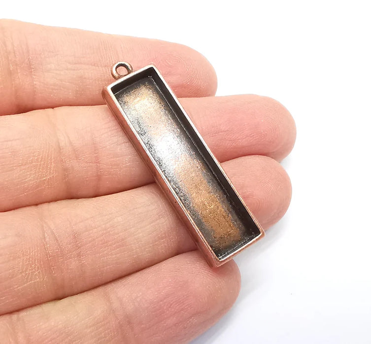 Rectangle Pendant Blanks, Resin Bezel Bases, Mosaic Mountings, Dry flower Frame, Polymer Clay base, Antique Copper Plated (40x10mm) G33218