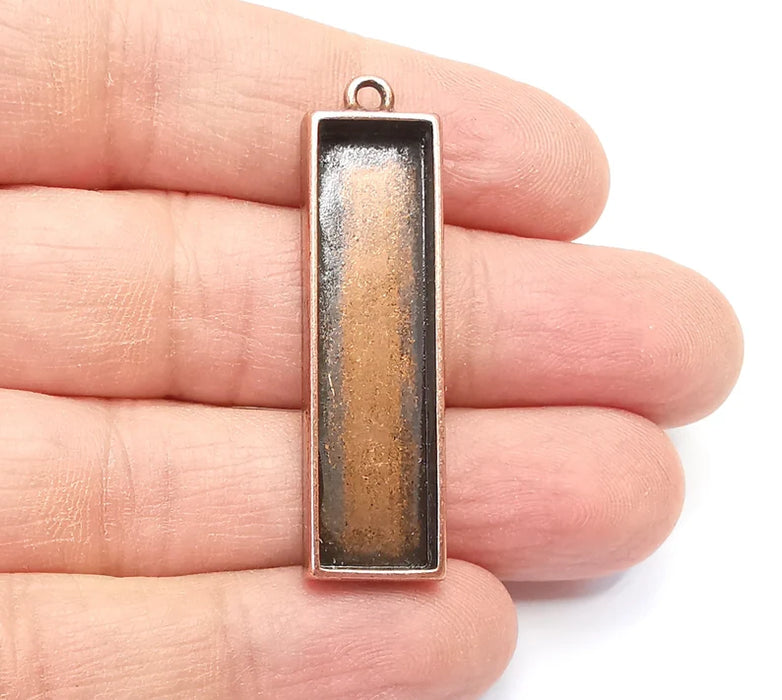 Rectangle Pendant Blanks, Resin Bezel Bases, Mosaic Mountings, Dry flower Frame, Polymer Clay base, Antique Copper Plated (40x10mm) G33218