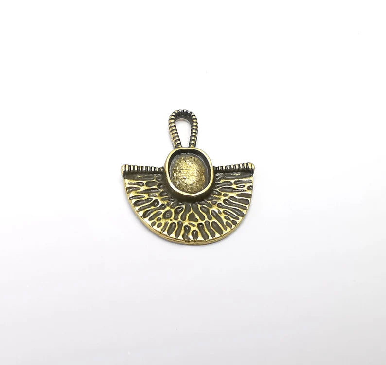 2 Unique Charms Bezel, Antique Bronze Plated Charms (8x6mm) G33219