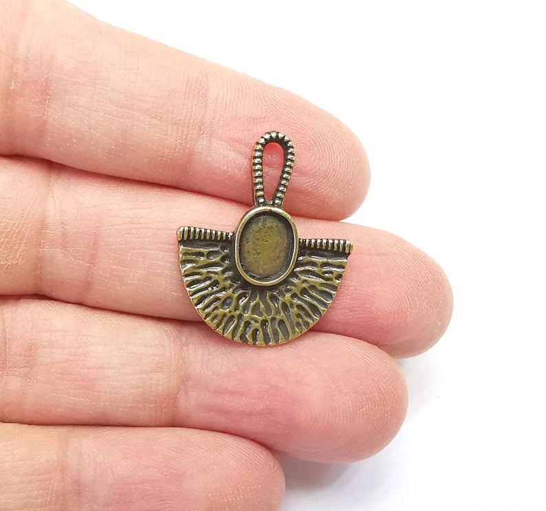 2 Unique Charms Bezel, Antique Bronze Plated Charms (8x6mm) G33219