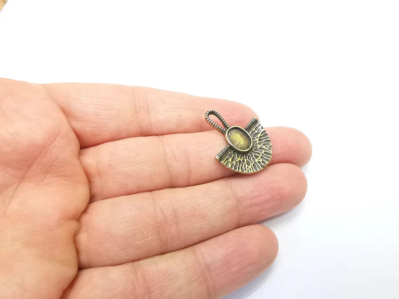 2 Unique Charms Bezel, Antique Bronze Plated Charms (8x6mm) G33219