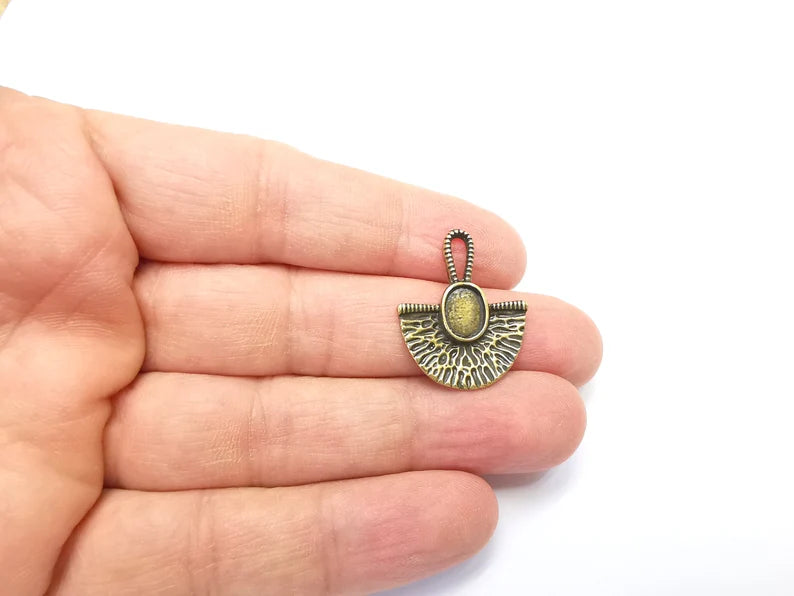 2 Unique Charms Bezel, Antique Bronze Plated Charms (8x6mm) G33219