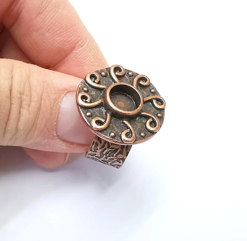 Copper Ring Blank Setting, Cabochon Mounting, Adjustable Resin Base, Inlay Ring Mosaic Ring Bezel Antique Copper Plated (8mm) G33220