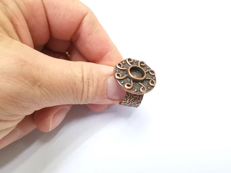 Copper Ring Blank Setting, Cabochon Mounting, Adjustable Resin Base, Inlay Ring Mosaic Ring Bezel Antique Copper Plated (8mm) G33220