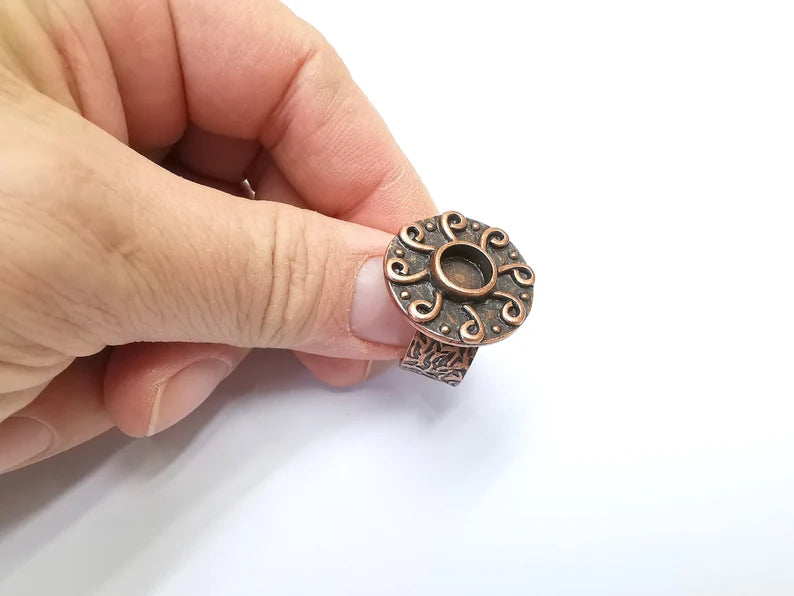 Copper Ring Blank Setting, Cabochon Mounting, Adjustable Resin Base, Inlay Ring Mosaic Ring Bezel Antique Copper Plated (8mm) G33220