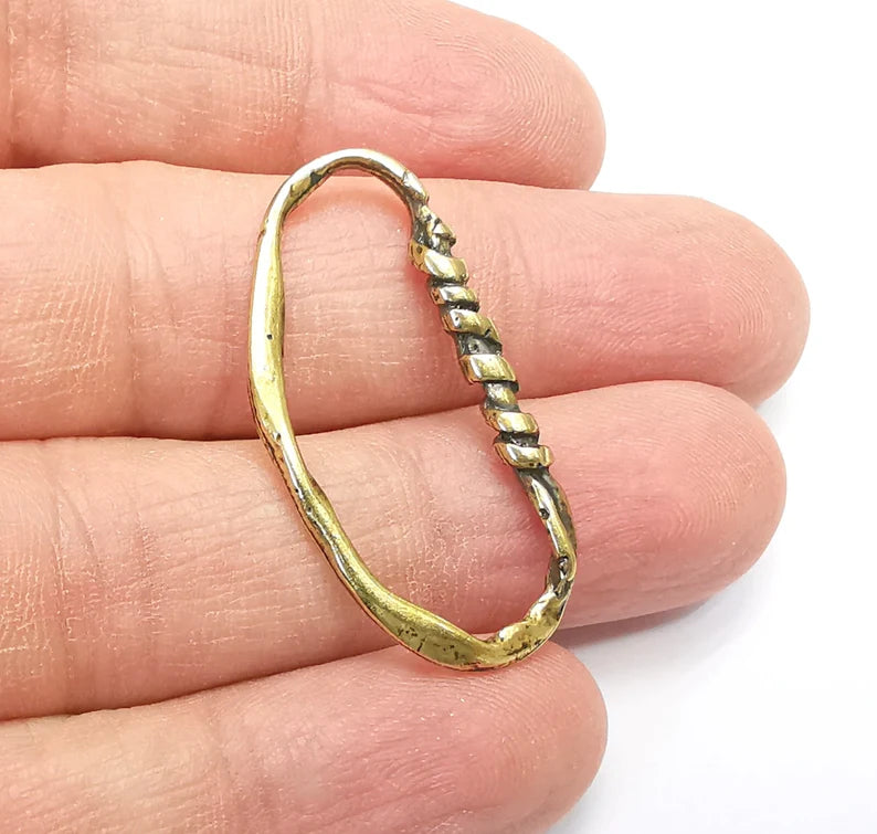 2 Curved Ring Connector Findings, Antique Bronze Plated (37x18mm) G33223