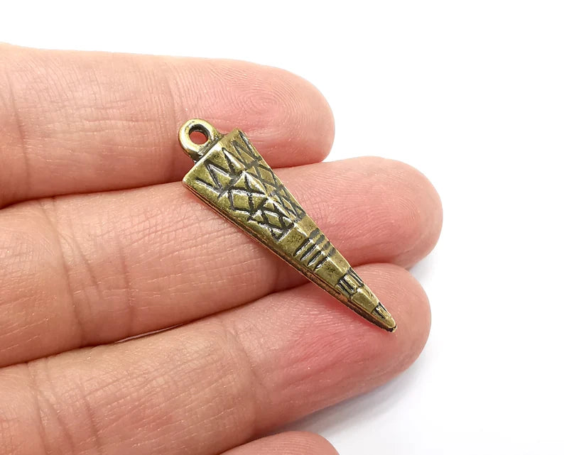 2 Spike Ethnic Charms, Antique Bronze Plated Dangle Charms (37x11mm) G33230