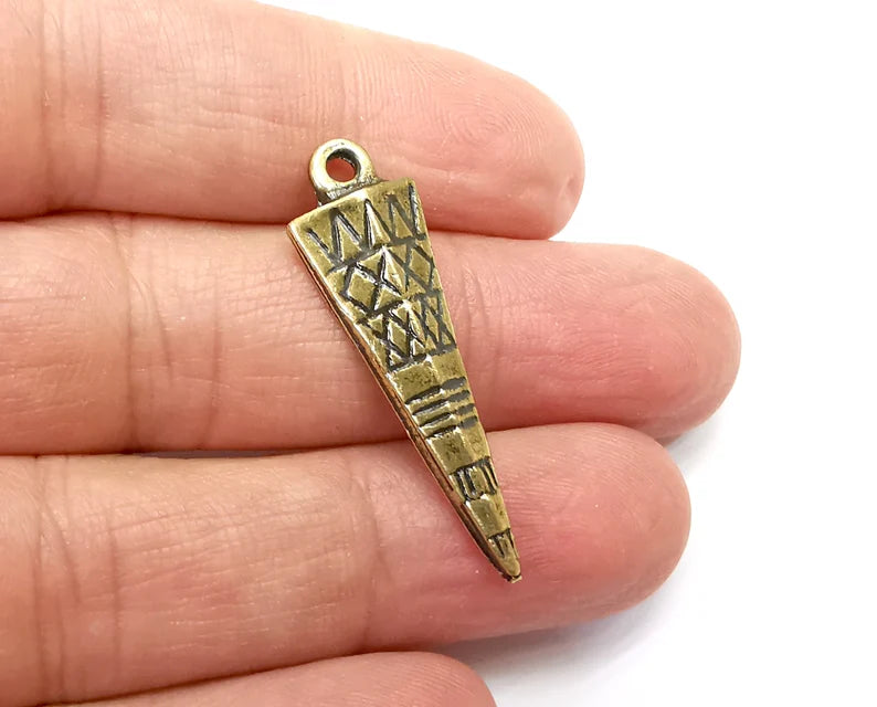 2 Spike Ethnic Charms, Antique Bronze Plated Dangle Charms (37x11mm) G33230