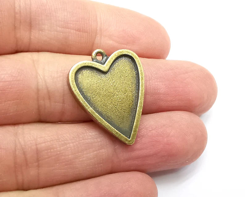 2 Heart Pendant (Both side) Blanks, Resin Bezel Bases, Mosaic Mountings, Dry flower Frame, Polymer Clay base, Antique Bronze (22x18mm) G33233