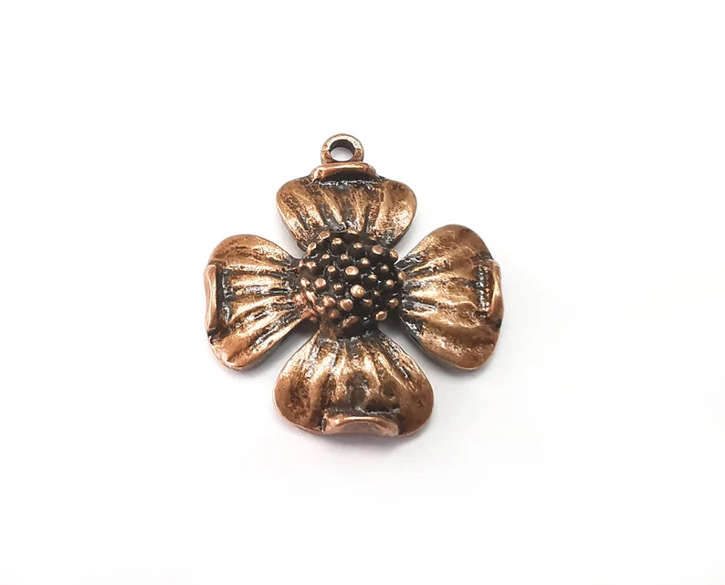 Cranberry Flower Charms, Antique Copper Plated Dangle Charms (30x27mm) G33235