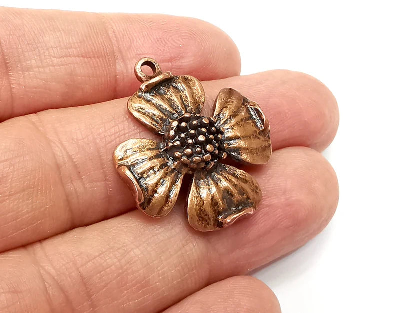 Cranberry Flower Charms, Antique Copper Plated Dangle Charms (30x27mm) G33235