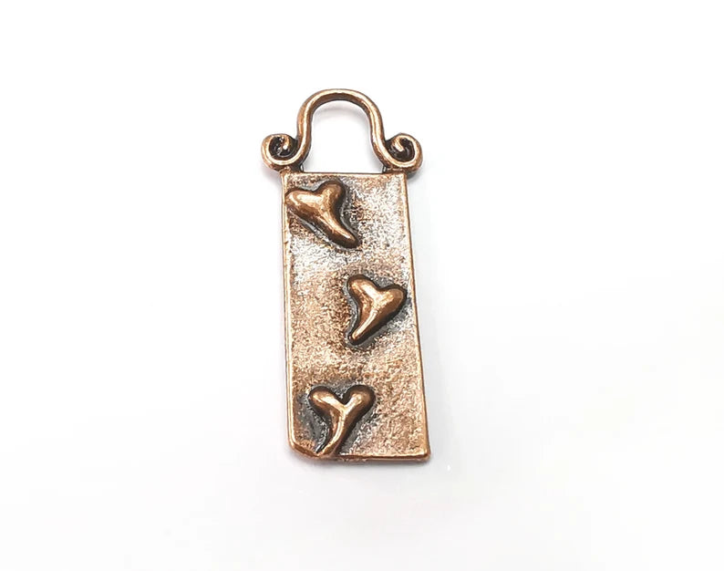 4 Heart Charms, Antique Copper Plated Dangle Charms (30x12mm) G33236