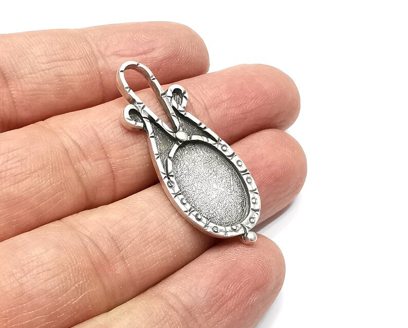 Oval Pendant Blanks, Resin Bezel Bases, Mosaic Mountings, Dry flower Frame, Polymer Clay base, Antique Silver Plated (18x13mm) G33299