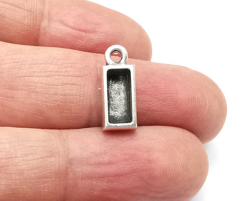 5 Pcs Rectangle Pendant Blanks, Resin Bezel Bases, Mosaic Mountings, Dry flower Frame, Polymer Clay base, Antique Silver Plated (10x4mm) G34465