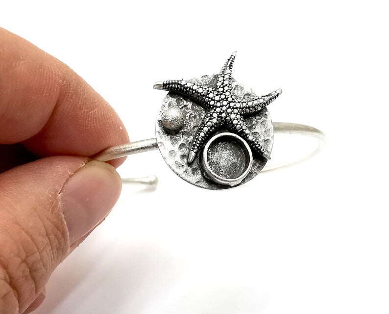 Starfish Bracelet Bezel Blank Resin Bezel Cabochon Cuff Base Settings Adjustable Bracelet Antique Silver Plated Brass (8mm Bezel) G33303
