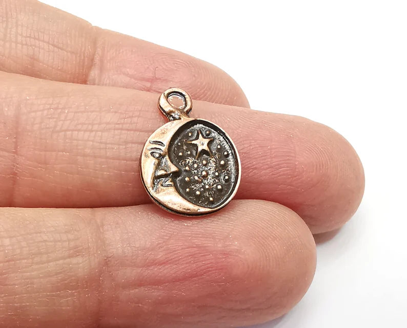 5 Crescent Star Charms, Antique Copper Plated Dangle Charms (18x13mm) G33238
