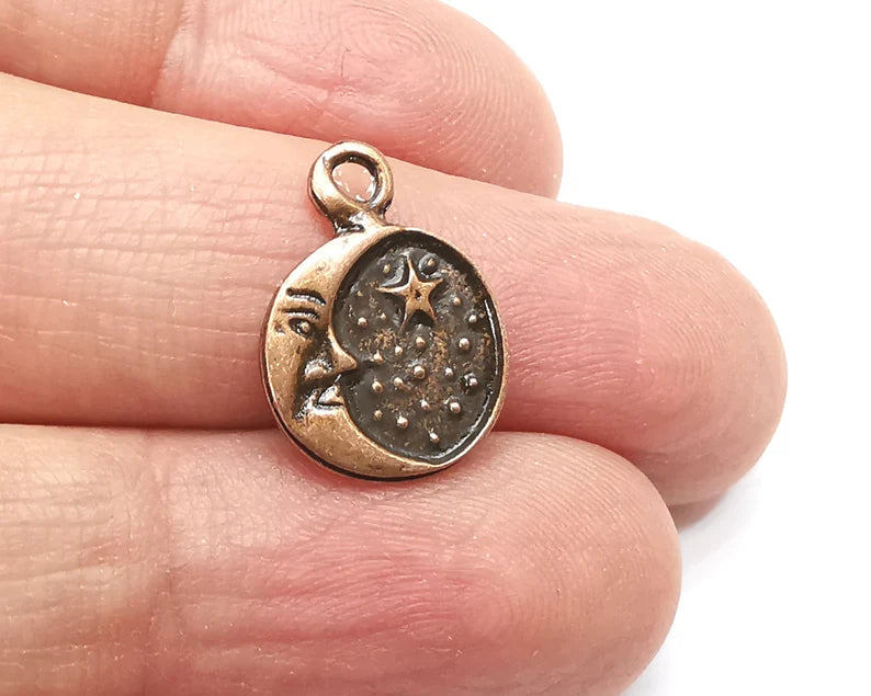 5 Crescent Star Charms, Antique Copper Plated Dangle Charms (18x13mm) G33238