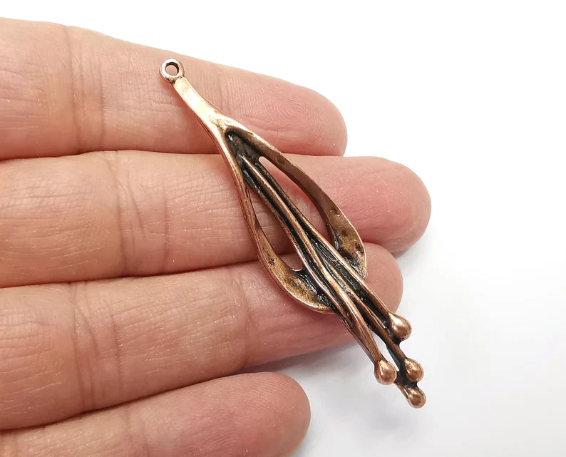 Flower Seeds Charms, Antique Copper Plated Dangle Charms (67x16mm) G33240