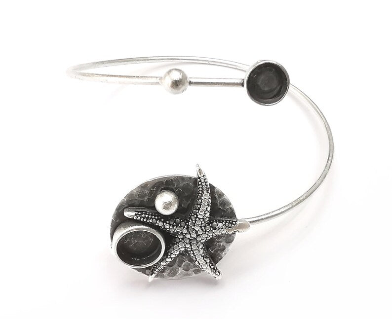 Starfish Bracelet Bezel Blank Resin Bezel Cabochon Cuff Base Settings Adjustable Bracelet Antique Silver Plated Brass (8 - 6mm Bezel) G33305