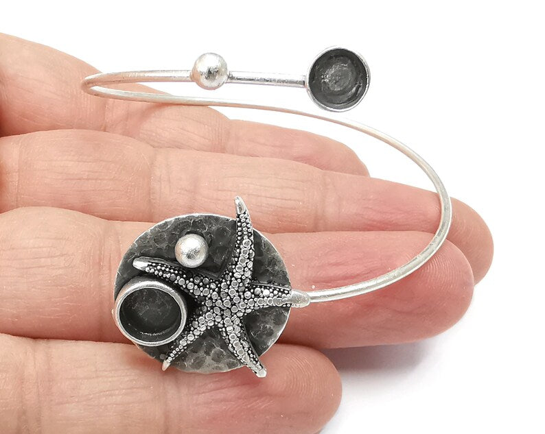 Starfish Bracelet Bezel Blank Resin Bezel Cabochon Cuff Base Settings Adjustable Bracelet Antique Silver Plated Brass (8 - 6mm Bezel) G33305