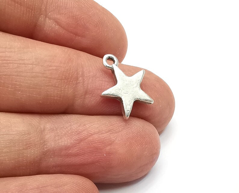 5 Star Charms Antique Silver Plated Charms (15x13mm) G29647