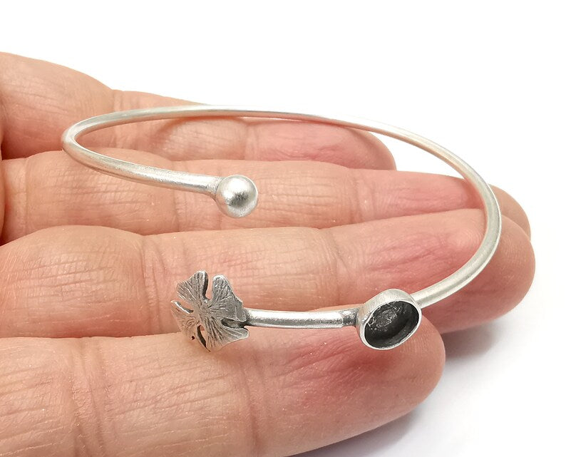 Clover Bracelet Bezel Blank Resin Bezel Cabochon Cuff Base Setting Adjustable Bracelet Silver Plated Brass (6mm Bezel) G33247