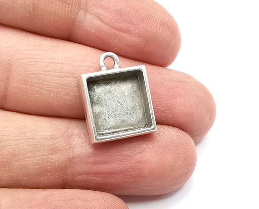 5 Square Pendant Blanks, Resin Bezel Bases, Mosaic Mountings, Polymer Clay base, Antique Silver Plated (12mm) G33311