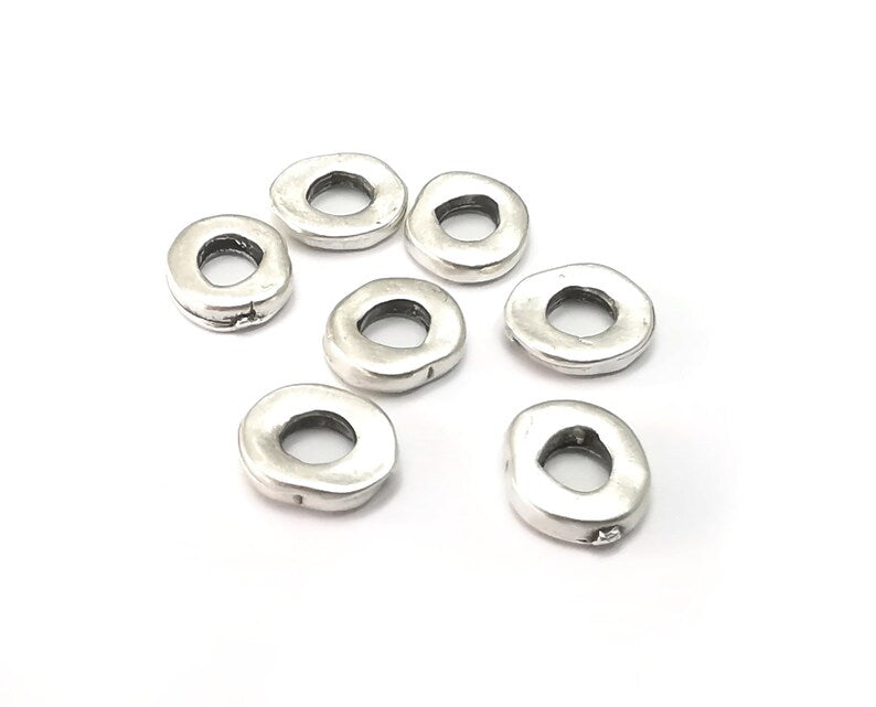 10 Round Disc Beads Charms Findings Antique Silver Plated (9mm) G33314