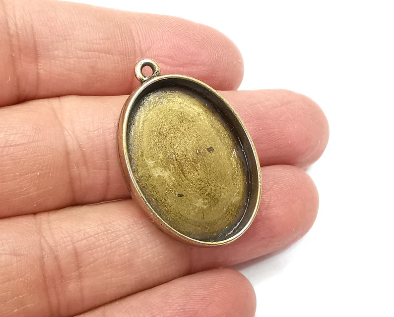 2 Oval Pendant Blanks, Resin Bezel Bases, Mosaic Mountings, Polymer Clay base, Antique Bronze Plated (30x22mm) G33253