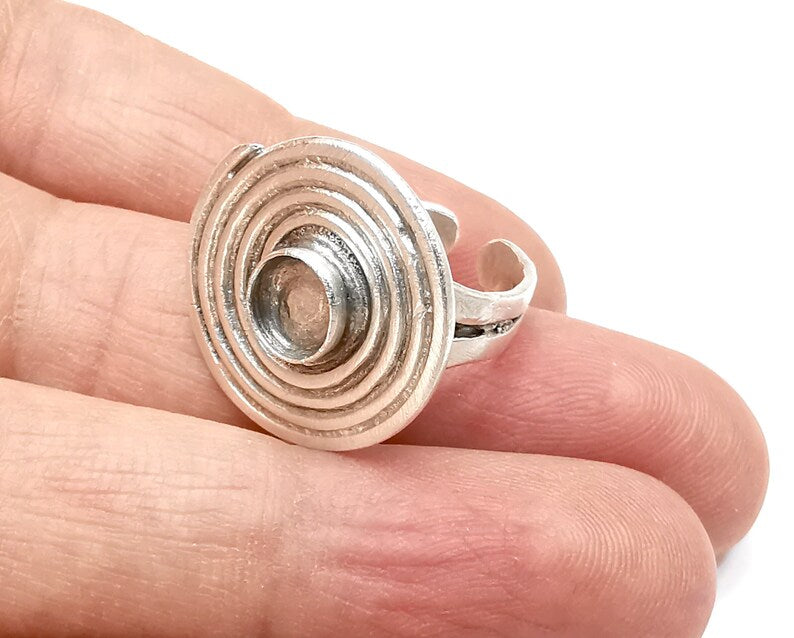 Swirl Ring Setting Blank Cabochon Mounting Adjustable Resin Base Bezel Mosaic, Antique Silver Plated Brass (6mm) G33318