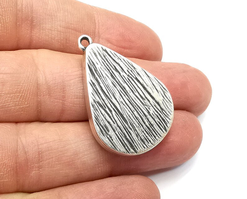 Drop Pear Pendant Blanks, Resin Bezel Bases, Mosaic Mountings, Dry flower Frame, Polymer Clay base, Antique Silver Plated (30x22mm) G33322