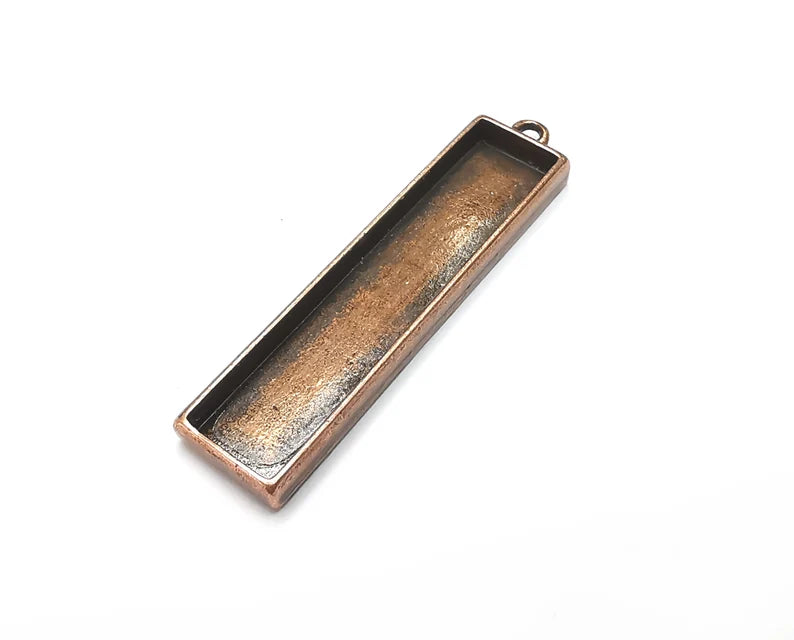 Rectangle Pendant Blanks, Resin Bezel Bases, Mosaic Mountings, Dry flower Frame, Polymer Clay base, Antique Copper Plated (50x10mm) G33262