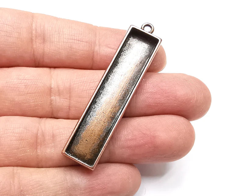 Rectangle Pendant Blanks, Resin Bezel Bases, Mosaic Mountings, Dry flower Frame, Polymer Clay base, Antique Copper Plated (50x10mm) G33262