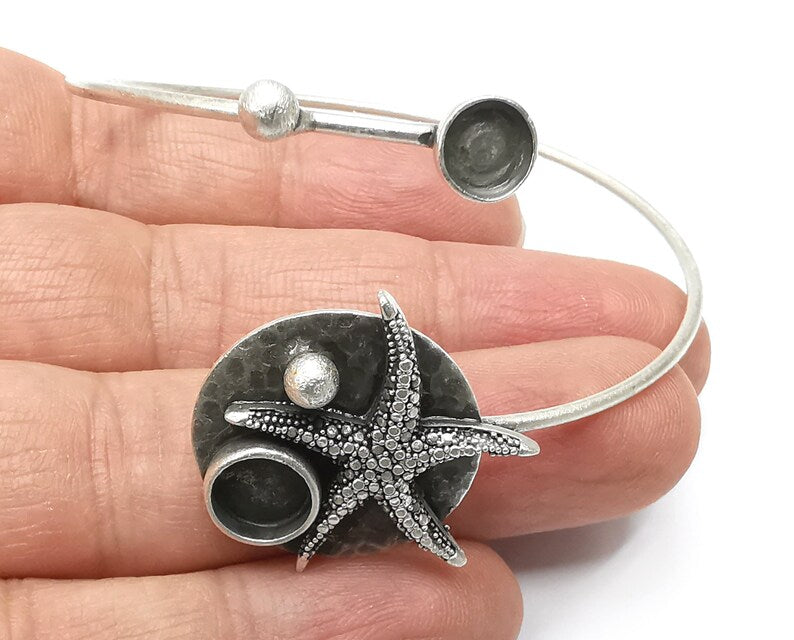 Starfish Bracelet Bezel Blank Resin Bezel Cabochon Cuff Base Settings Adjustable Bracelet Antique Silver Plated Brass (8mm Bezel) G33268