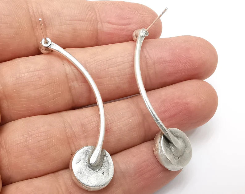 Curved Earring Blank Base Settings Bezel Silver Resin Cabochon Base inlay Blank Mountings Antique Silver Plated Brass (12mm) G33330