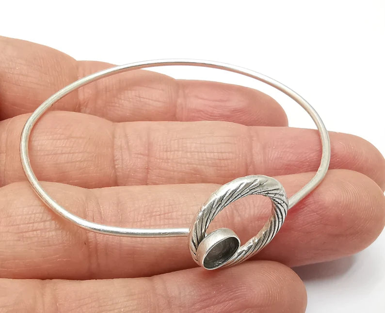 Swirl Bracelet Bezel Blank Resin Bezel Cabochon Cuff Base Settings Adjustable Bracelet Antique Silver Plated Brass (6mm Bezel) G33331