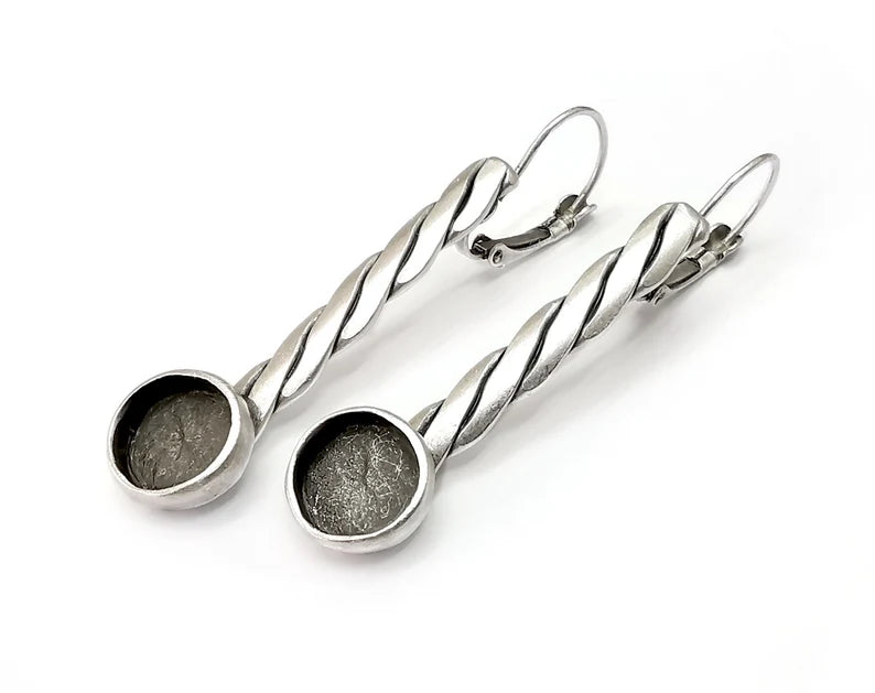 Braid Earring Blank Base Settings Bezel Silver Resin Cabochon Base inlay Blank Mountings Antique Silver Plated Brass (10mm) G34831