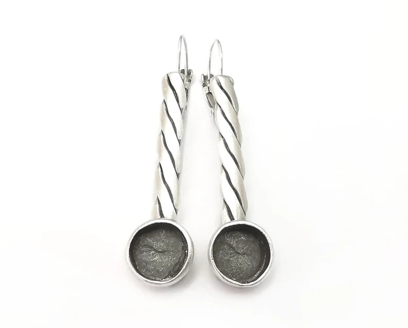 Braid Earring Blank Base Settings Bezel Silver Resin Cabochon Base inlay Blank Mountings Antique Silver Plated Brass (10mm) G34831