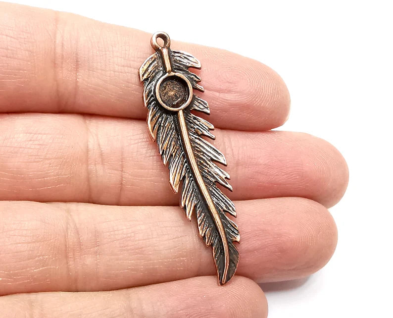 Feather Pendant Blanks, Resin Bezel Bases, Mosaic Mountings, Dry flower Frame, Polymer Clay base, Antique Copper Plated (6mm) G33270