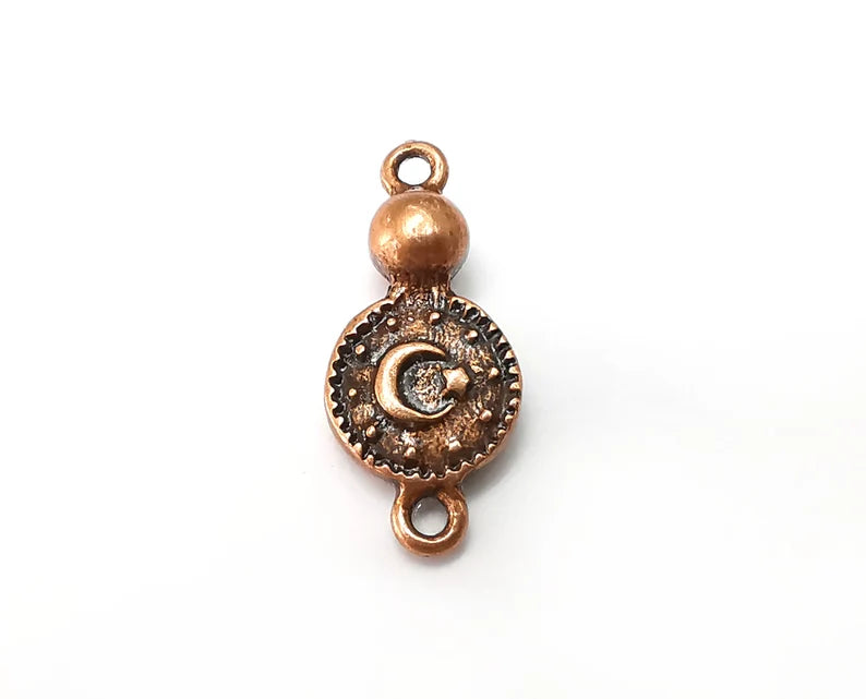 2 Crescent Star Charms Connector (Double Sided) Antique Copper Plated Charms (28x12mm) G33344