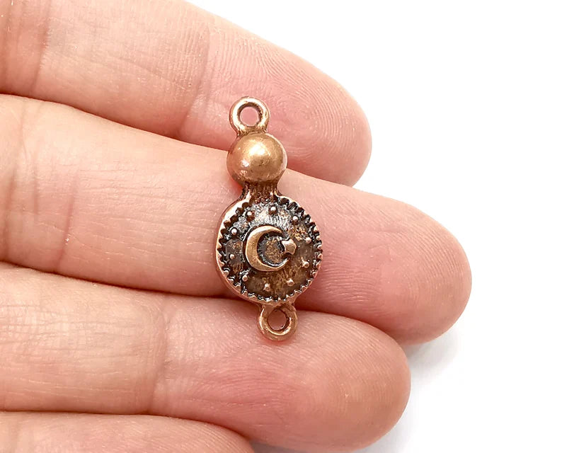 2 Crescent Star Charms Connector (Double Sided) Antique Copper Plated Charms (28x12mm) G33344