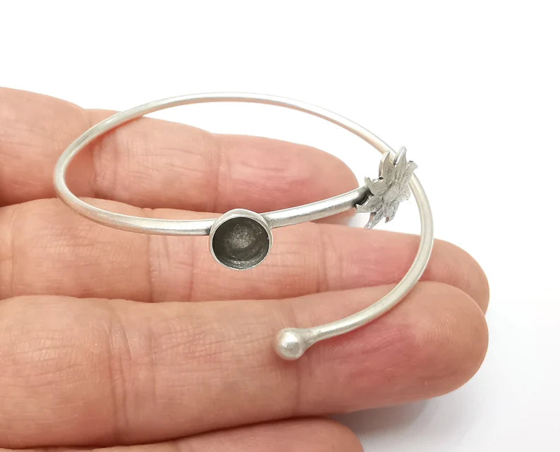 Sun Bracelet Bezel Blank Resin Bezel Cabochon Cuff Base Settings Adjustable Bracelet Antique Silver Plated Brass (6mm Bezel) G33345