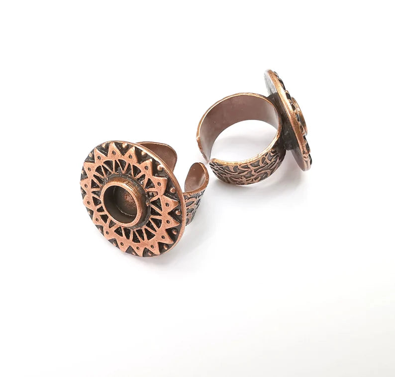 Copper Ring Setting Blank Cabochon Mounting Adjustable Resin Base Bezel Mosaic, Antique Copper Plated Brass (8mm) G33346
